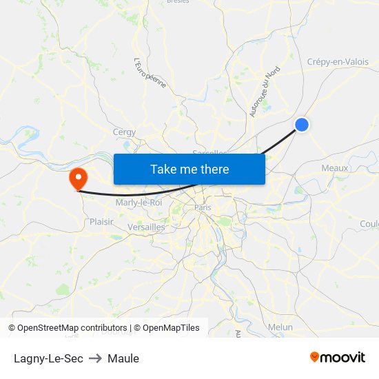 Lagny-Le-Sec to Maule map