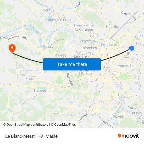 Le Blanc-Mesnil to Maule map