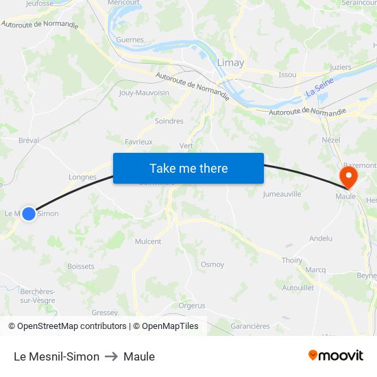 Le Mesnil-Simon to Maule map