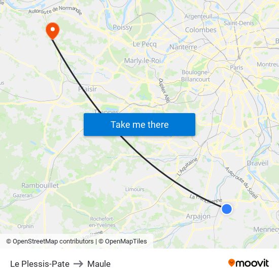 Le Plessis-Pate to Maule map