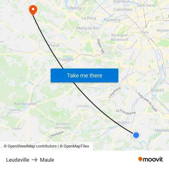 Leudeville to Maule map