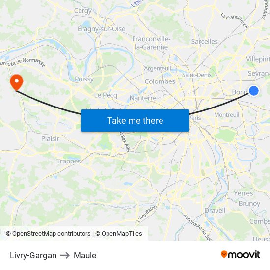 Livry-Gargan to Maule map