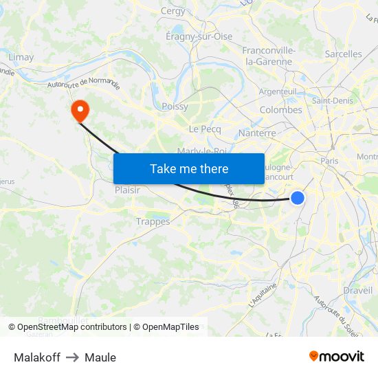 Malakoff to Maule map