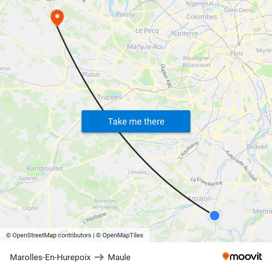 Marolles-En-Hurepoix to Maule map