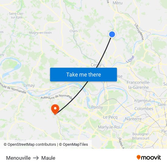 Menouville to Maule map