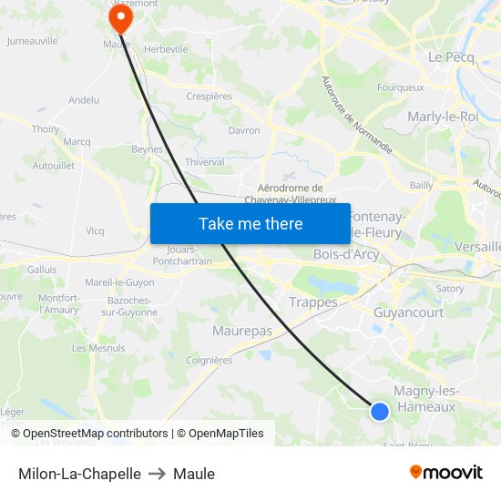 Milon-La-Chapelle to Maule map