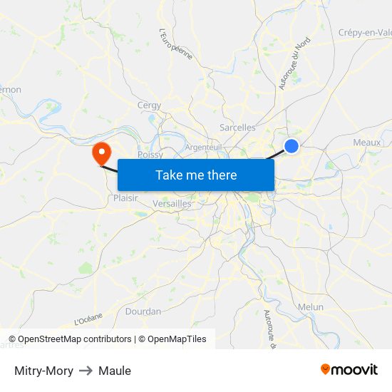 Mitry-Mory to Maule map