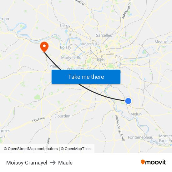 Moissy-Cramayel to Maule map