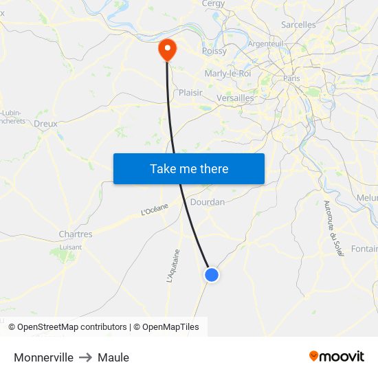Monnerville to Maule map