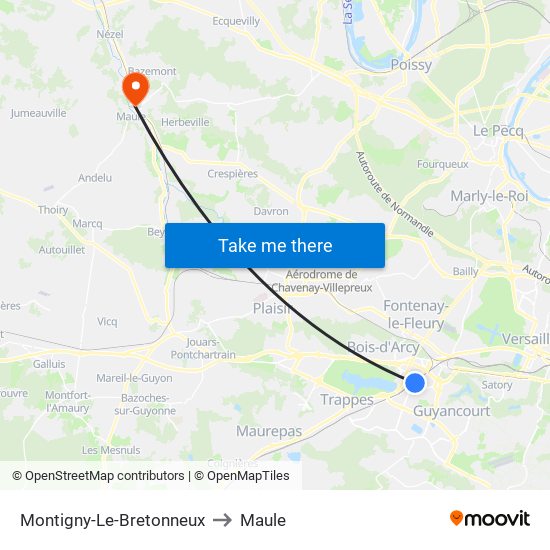 Montigny-Le-Bretonneux to Maule map