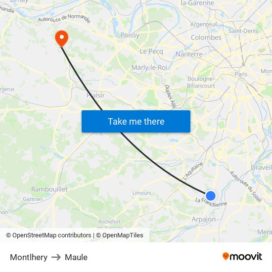 Montlhery to Maule map