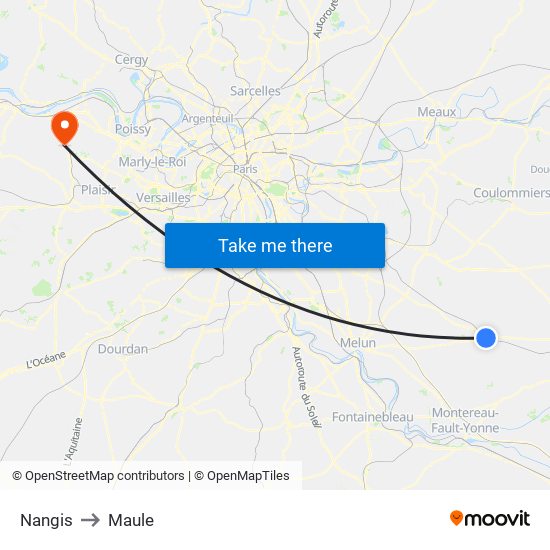 Nangis to Maule map