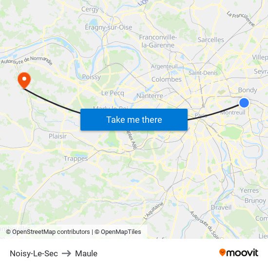 Noisy-Le-Sec to Maule map