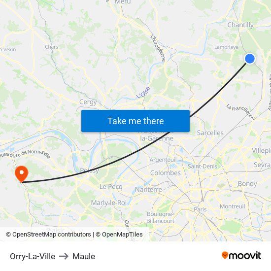 Orry-La-Ville to Maule map