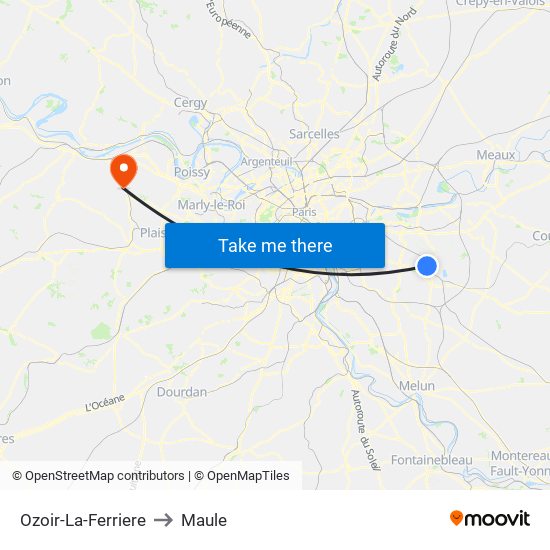 Ozoir-La-Ferriere to Maule map