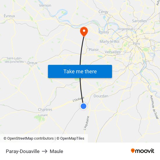 Paray-Douaville to Maule map