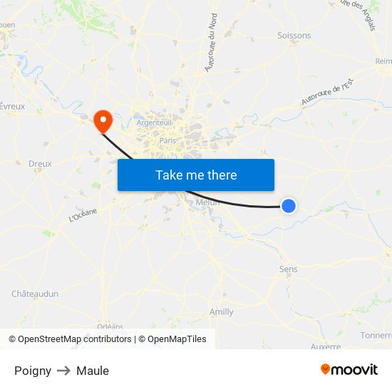 Poigny to Maule map