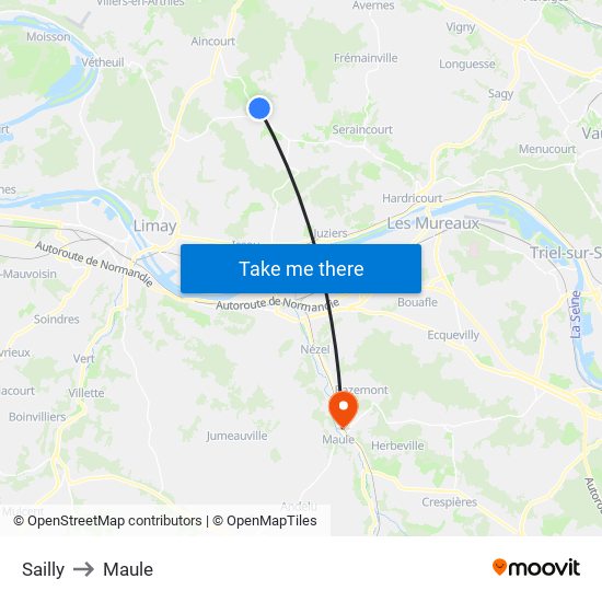 Sailly to Maule map