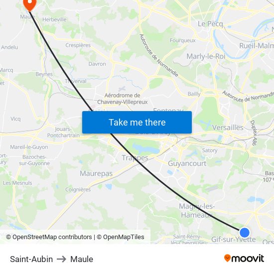 Saint-Aubin to Maule map