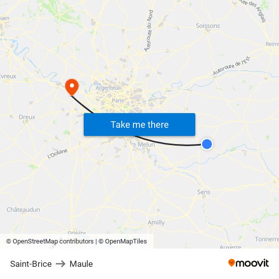 Saint-Brice to Maule map