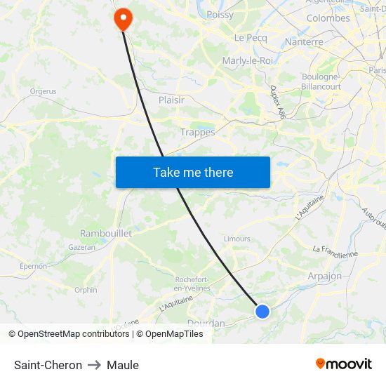 Saint-Cheron to Maule map
