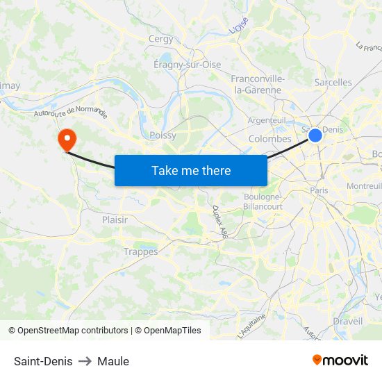 Saint-Denis to Maule map