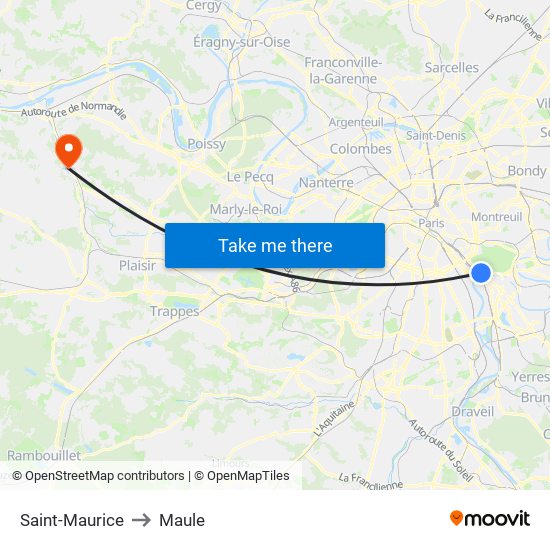 Saint-Maurice to Maule map
