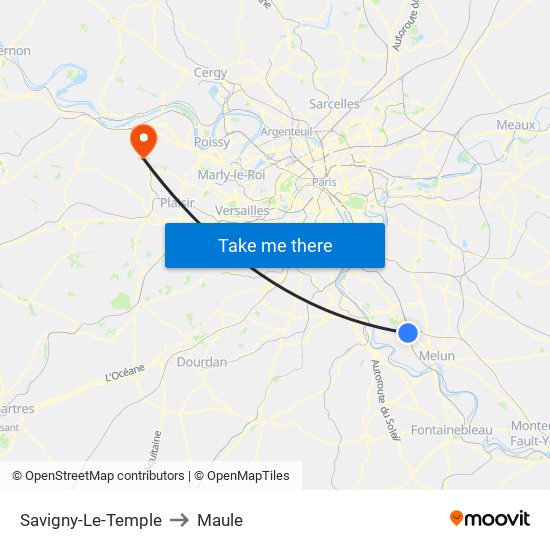 Savigny-Le-Temple to Maule map