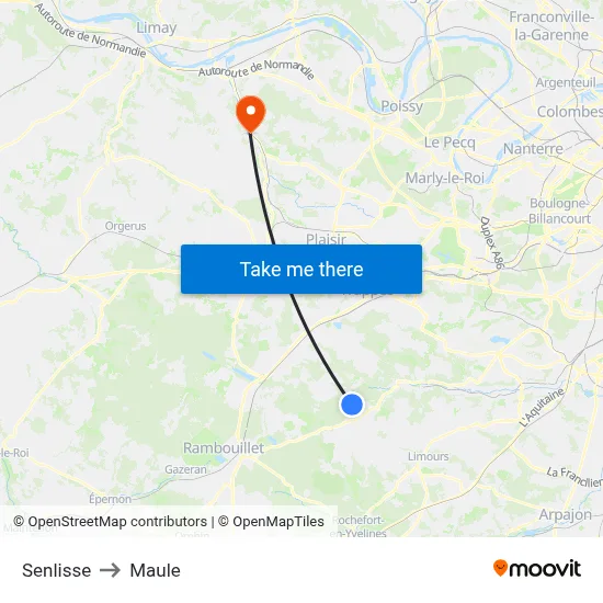 Senlisse to Maule map