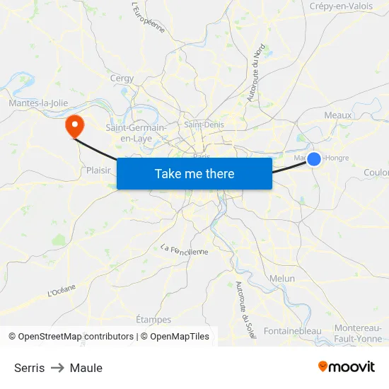 Serris to Maule map