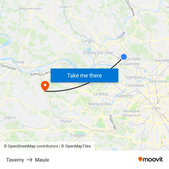 Taverny to Maule map