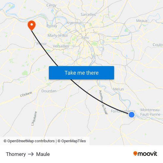Thomery to Maule map
