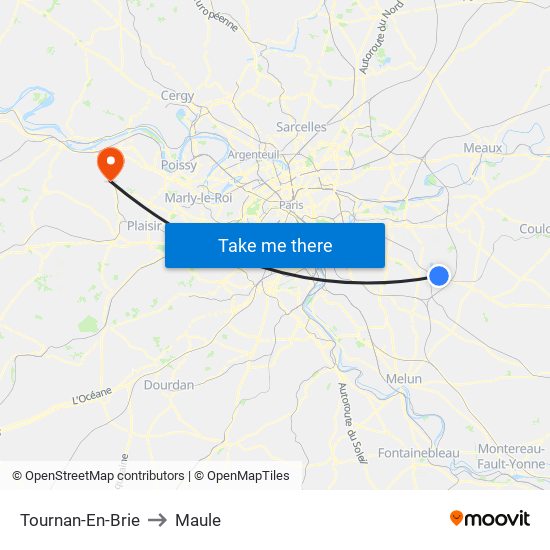 Tournan-En-Brie to Maule map