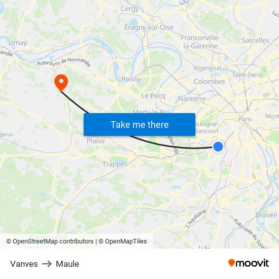 Vanves to Maule map