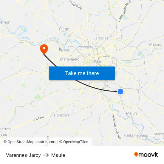 Varennes-Jarcy to Maule map