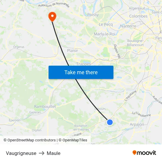 Vaugrigneuse to Maule map