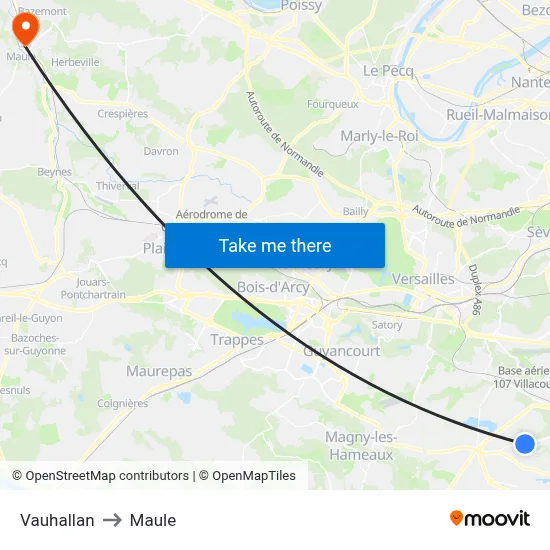 Vauhallan to Maule map