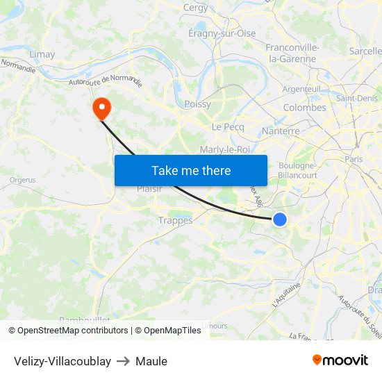 Velizy-Villacoublay to Maule map