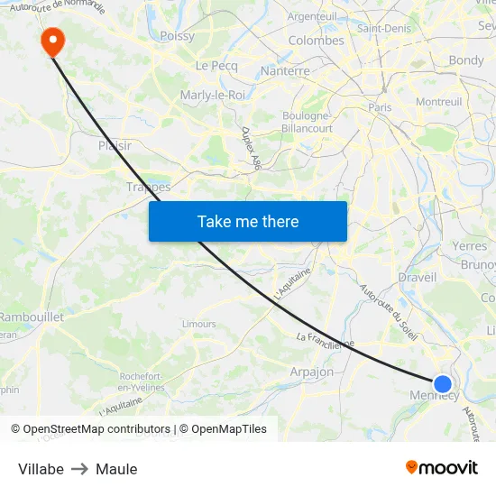 Villabe to Maule map