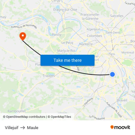 Villejuif to Maule map