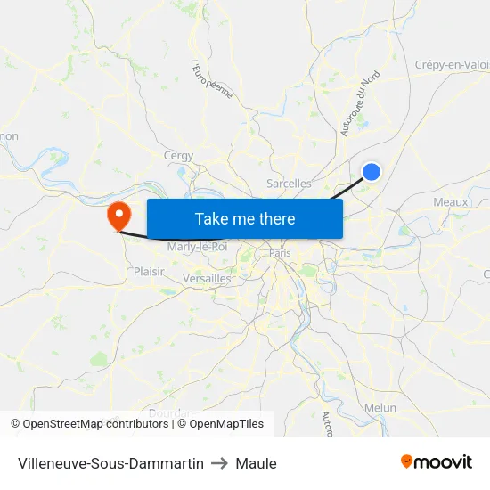 Villeneuve-Sous-Dammartin to Maule map