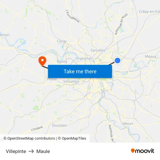 Villepinte to Maule map