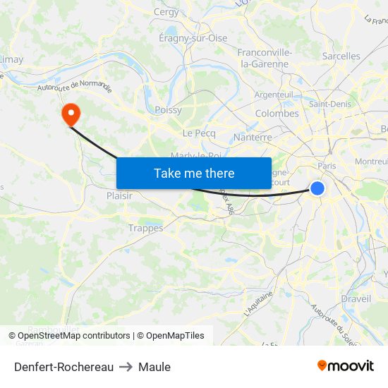 Denfert-Rochereau to Maule map