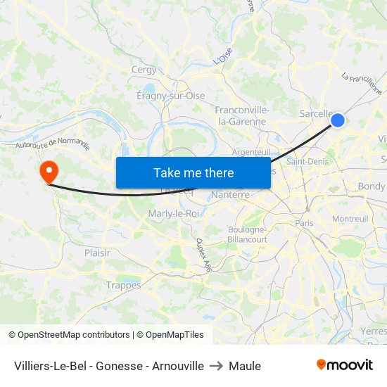 Villiers-Le-Bel - Gonesse - Arnouville to Maule map