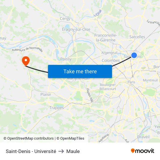 Saint-Denis - Université to Maule map