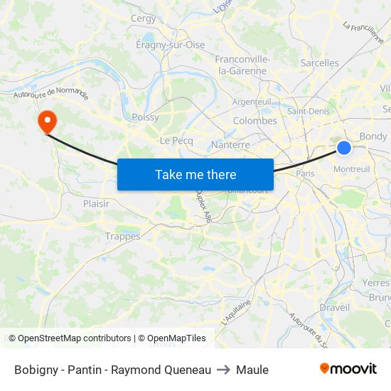 Bobigny - Pantin - Raymond Queneau to Maule map