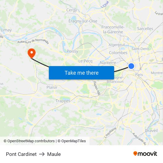 Pont Cardinet to Maule map