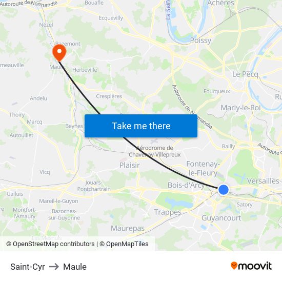 Saint-Cyr to Maule map