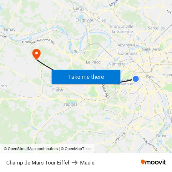 Champ de Mars Tour Eiffel to Maule map