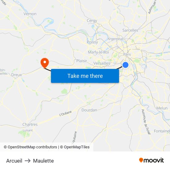 Arcueil to Maulette map